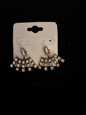 White House Black Market Gold and Clear Crystal Fan Drop Earrings